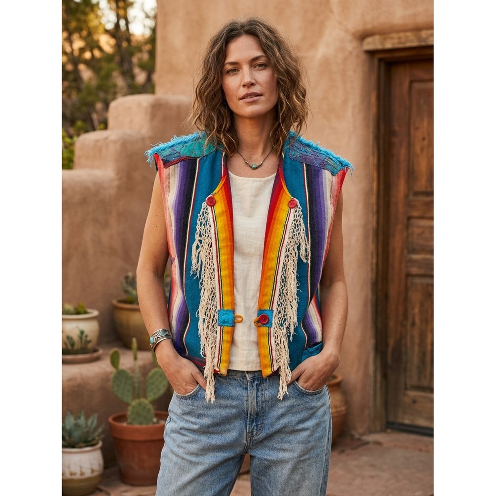 Splendid Accents Santa Fe Patricia Brown Wool Vest Vintage Serape Embellished